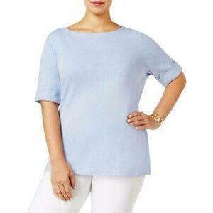 Karen Scott Pale Blue Boatneck Short Sleeve Tunic